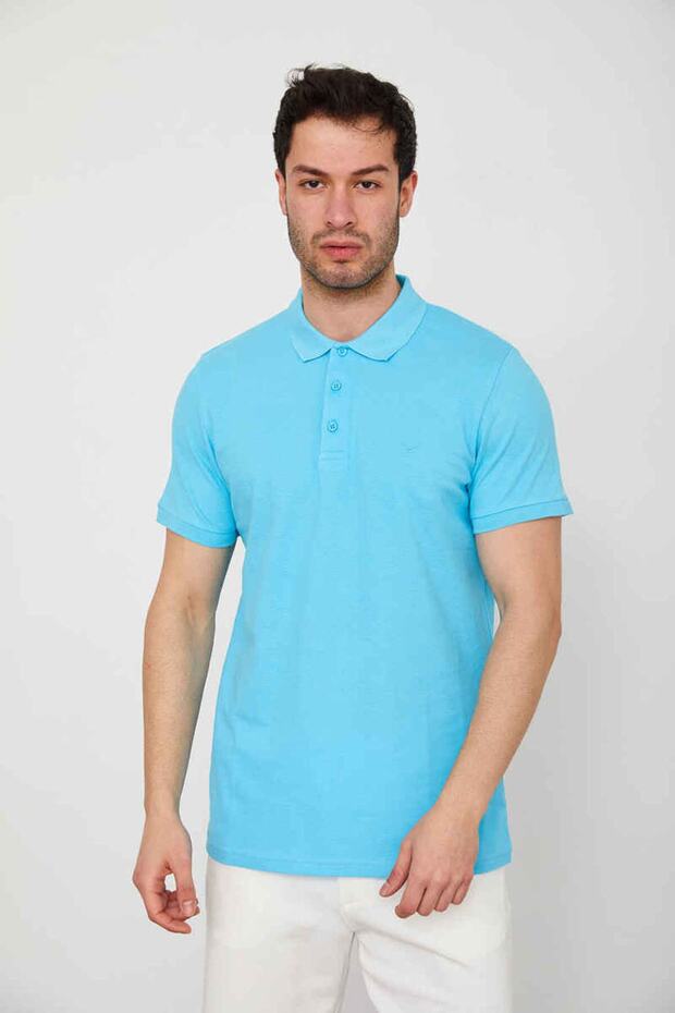 MEN'S POLO NECK COTTON T-SHIRT 4613 BOLT BLUE