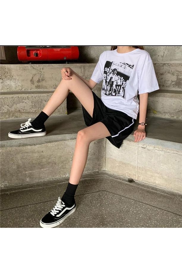 Y2k Unisex Şeritli Zip Unisex Şort - 2