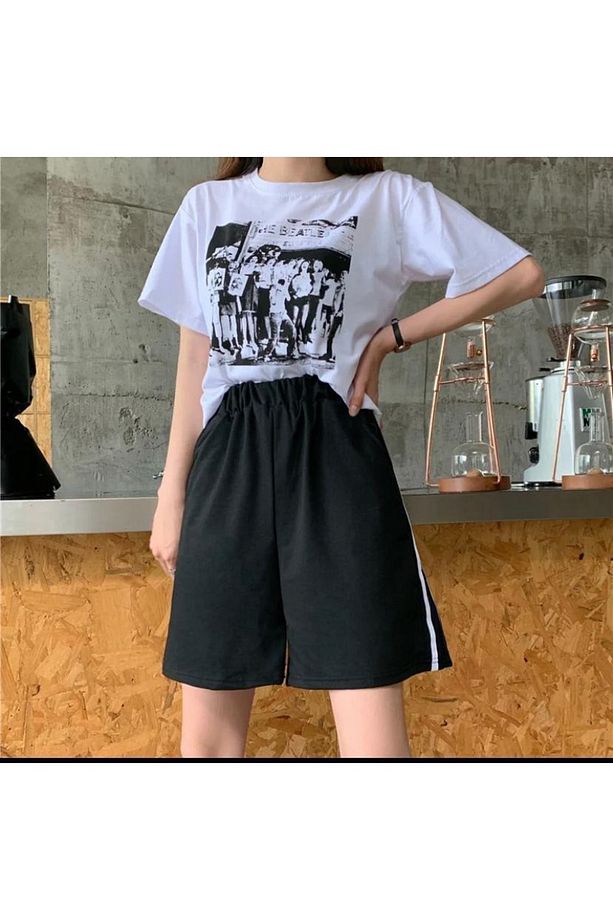 Y2k Unisex Şeritli Zip Unisex Şort - 4