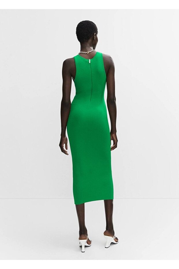 Fermuarlı ribana elbise - 4