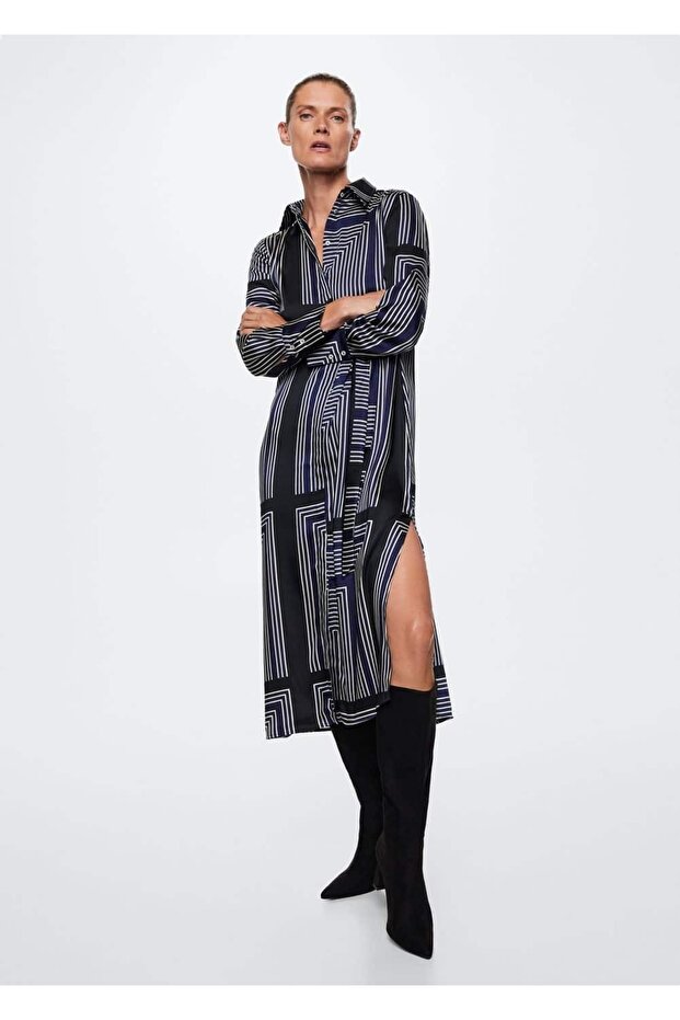 Geometrik Desenli Midi Elbise - 2