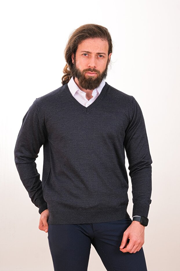 سترة صوفية برقبة على شكل حرف V - 3