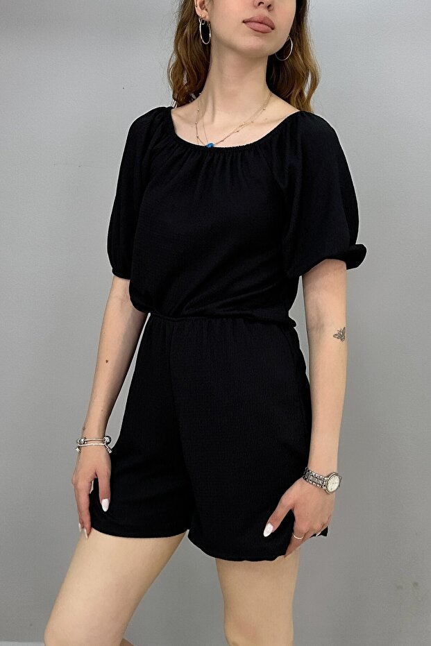 Şort Tulum Kısa Kol Siyah - 1