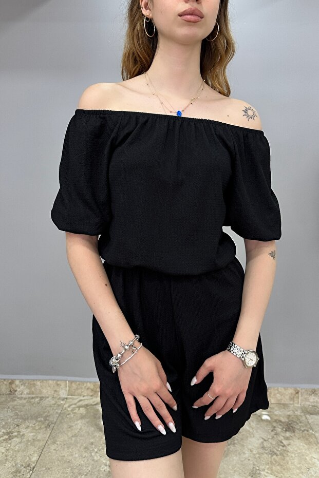 Şort Tulum Kısa Kol Siyah - 2