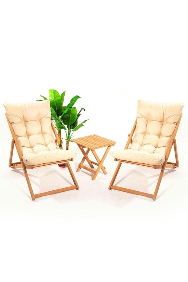 AHŞAP SEHPALI ŞEZLONG SET - 1