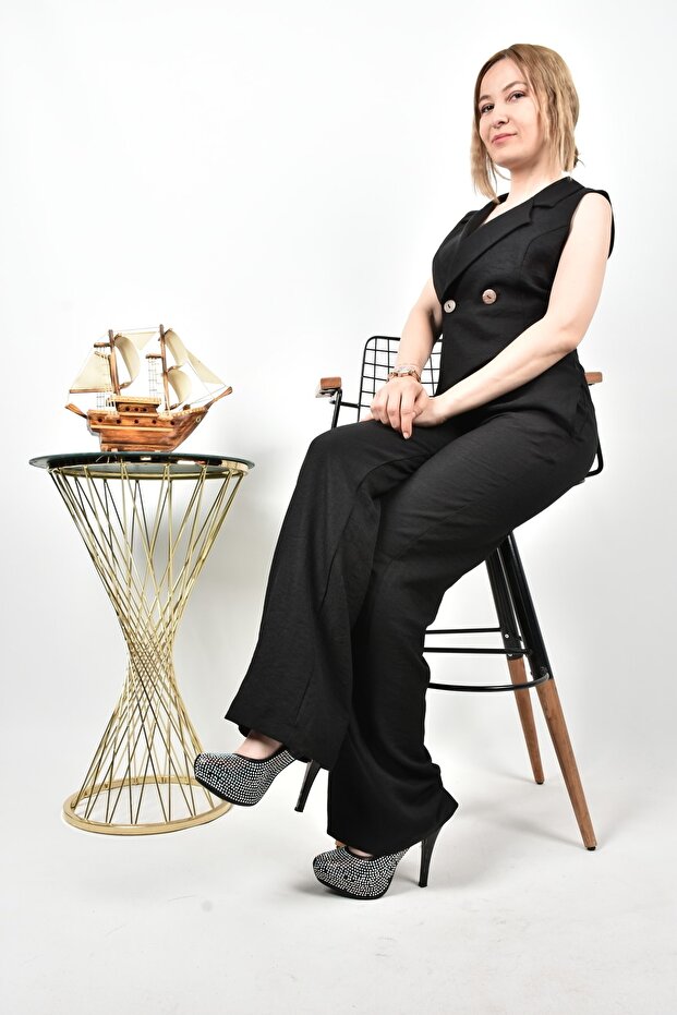 رومبير من الكتان بياقة مزدوجة الصدر - 1