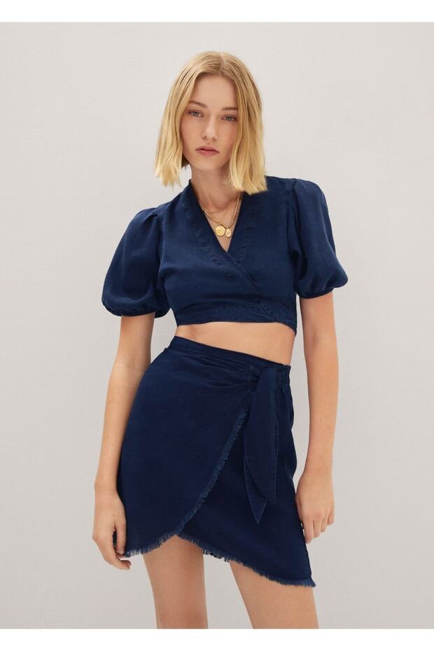 Lyocell Çapraz Mini Etek - 1