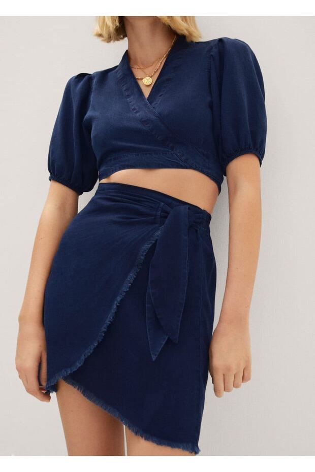 Lyocell Çapraz Mini Etek - 5