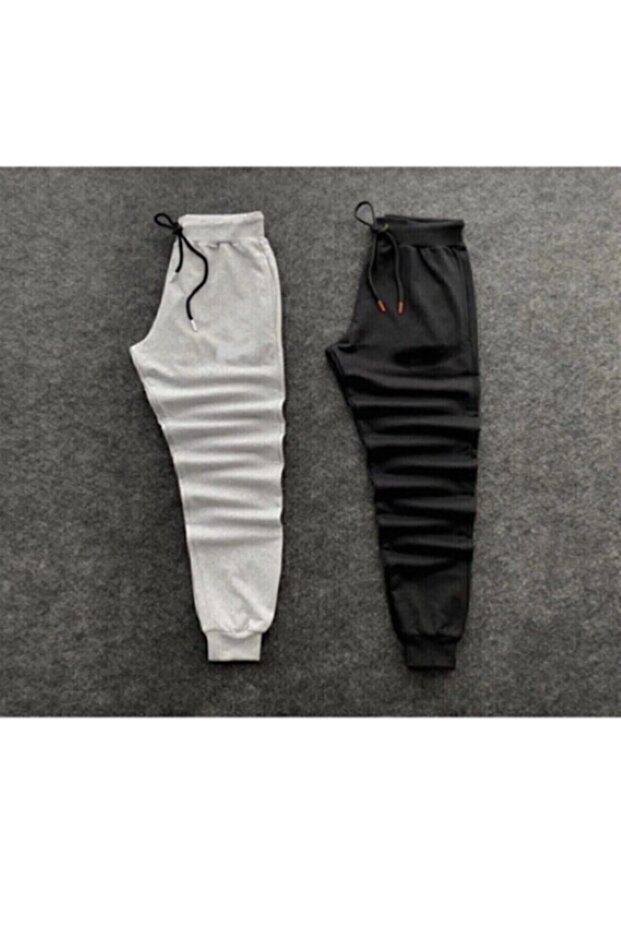 Nisex Winter Cotton Grey-black Slim Fit Sweatpants 2-Piece