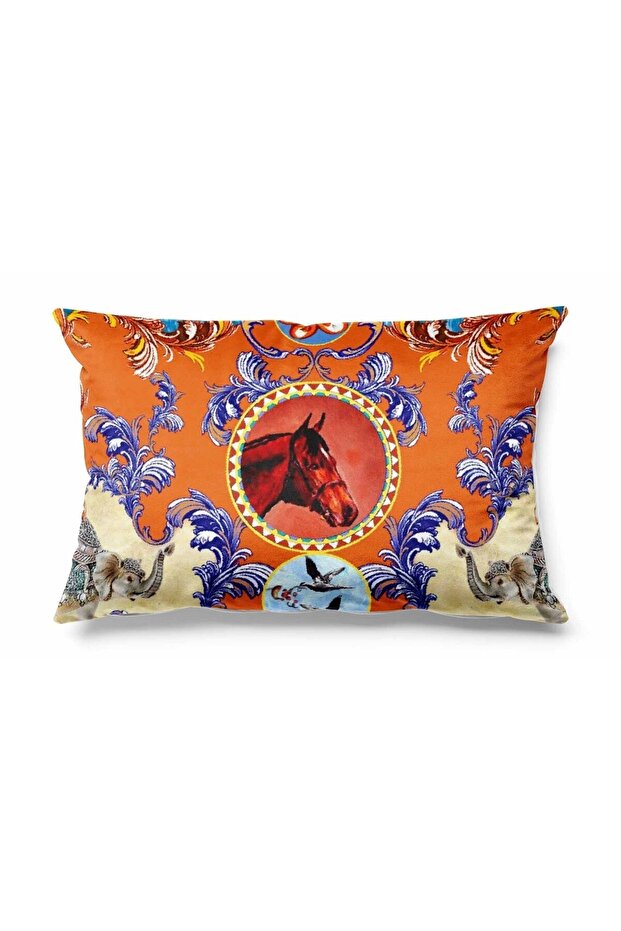 غطاء وسادة رمي من جلد الغزال مطبوع على الوجهين بنمط الروكوكو مستطيل الشكل - 1