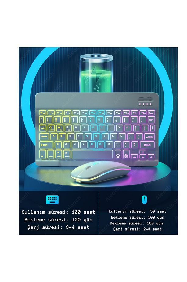 YeniTech- Bluetooth Aydınlatmalı Klavye Mouse Tablet Telefon Android iOS Windows Fare Klavye iPad - 4