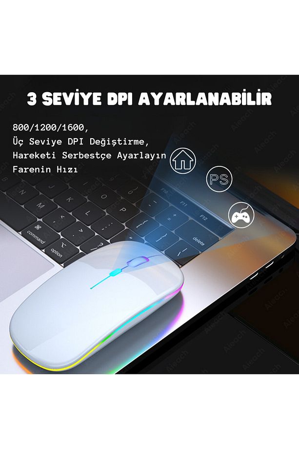 YeniTech- Bluetooth Aydınlatmalı Klavye Mouse Tablet Telefon Android iOS Windows Fare Klavye iPad - 7