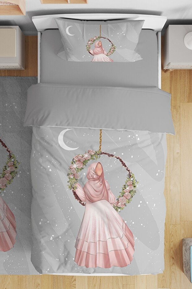Gray Flower Swing Patterned Single Baby Kids Bedding Set