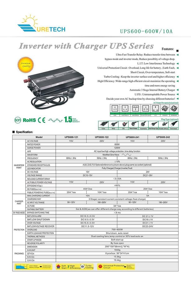 600 W Watt 12 V Volt Modifiye Sinüs Akü Şarjlı Ups İnverter 12Vdc-220Vac İnvertör - 3