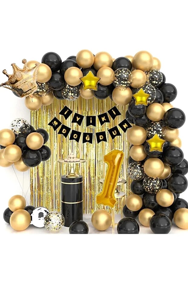 Starry Big King Crowned 76 Cm 1 Year Old Balloon Chain Birthday Set Happy Birthday -2-Newest