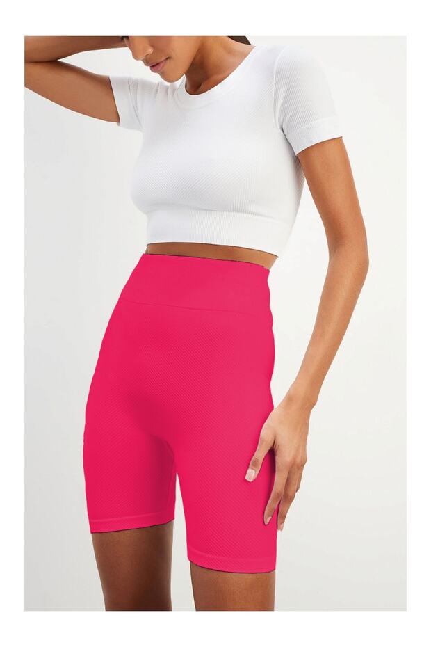 Felolin Model Biker Şort Seamless Model Sıkılaştırıcı Esnek Şort Pembe Renk - 4