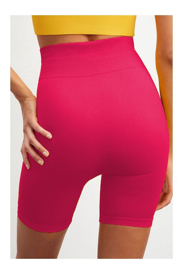 Felolin Model Örme Seamless Şort Biker Şort Yüksek Bel Toparlayıcı Şort Pembe Renk - 4
