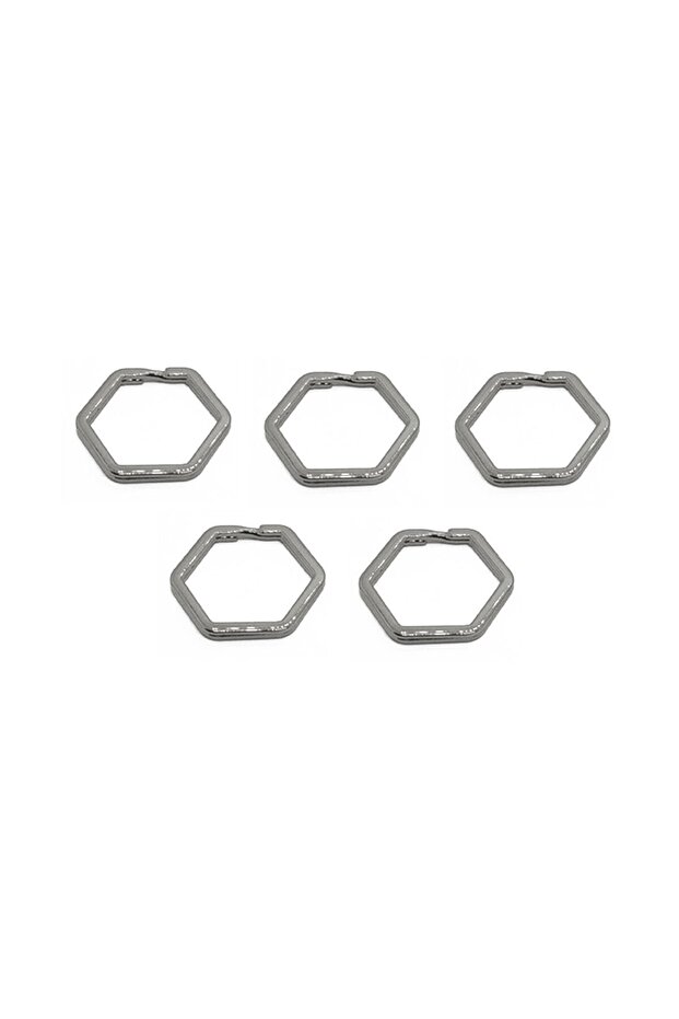 Keychain Ring Without Chain Hexagonal Silver 5 Pieces