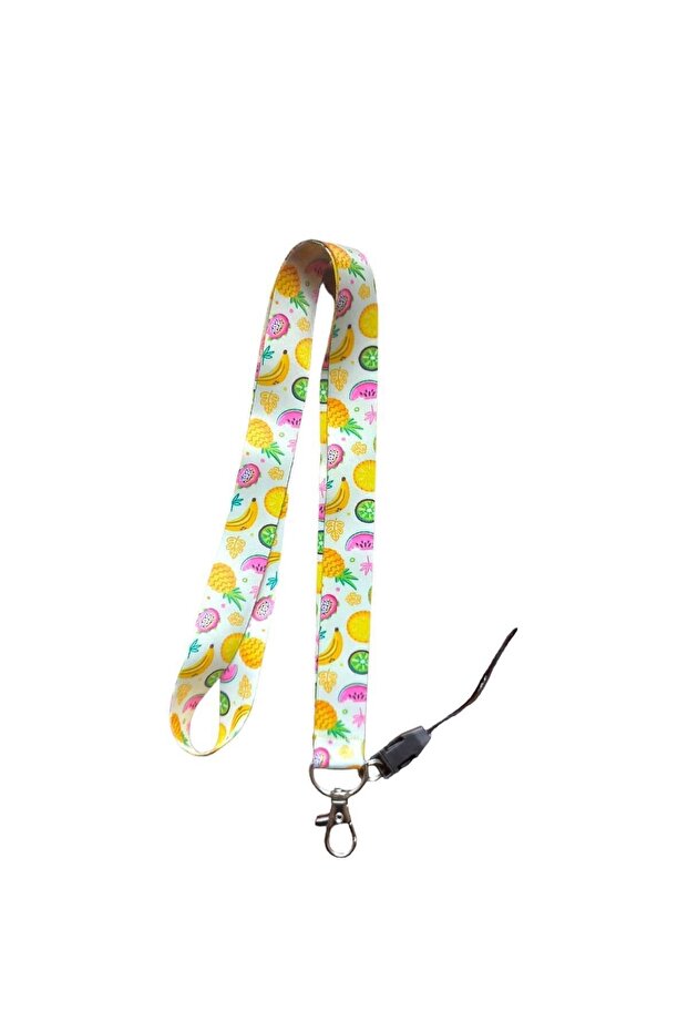 Yellow Fruits Patterned Card Hanger Rope, Collar Hanger Rope, Neck Hanger and Phone Hanger Bracket, 2 Cm