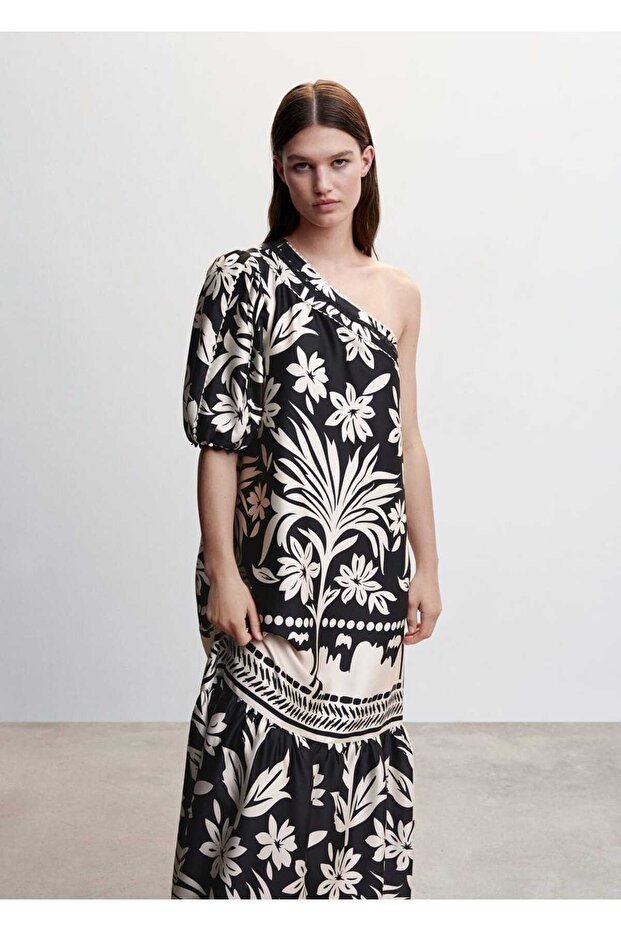 Asimetrik Saten Elbise - 1