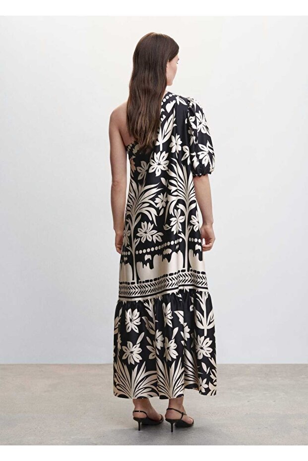 Asimetrik Saten Elbise - 4