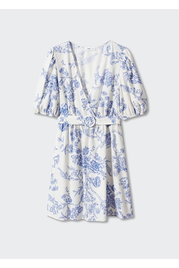 Kemerli Çiçekli Elbise - 3