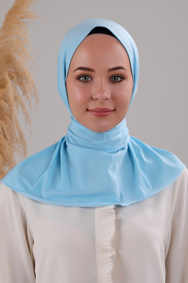 Women's Hijab Practical Snap Fastener Sandy Scarf Ready-made Shawl Baby Blue