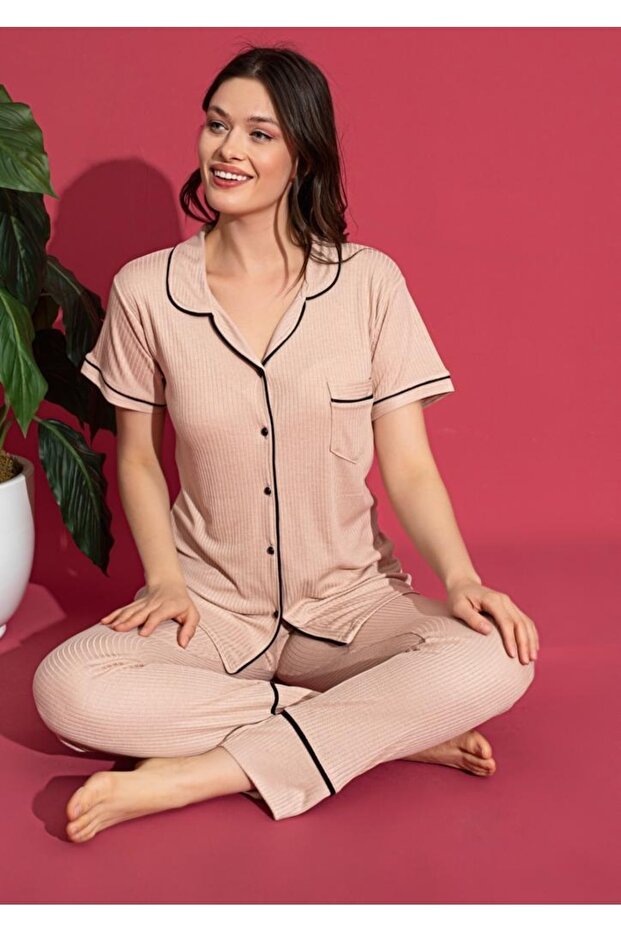 VISCOSE WOMEN'S BUTTONED SHORT SLEEVE PAJAMA SET