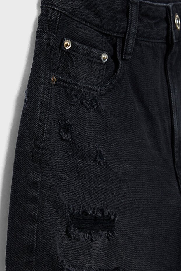 Distressed denim şort - 7