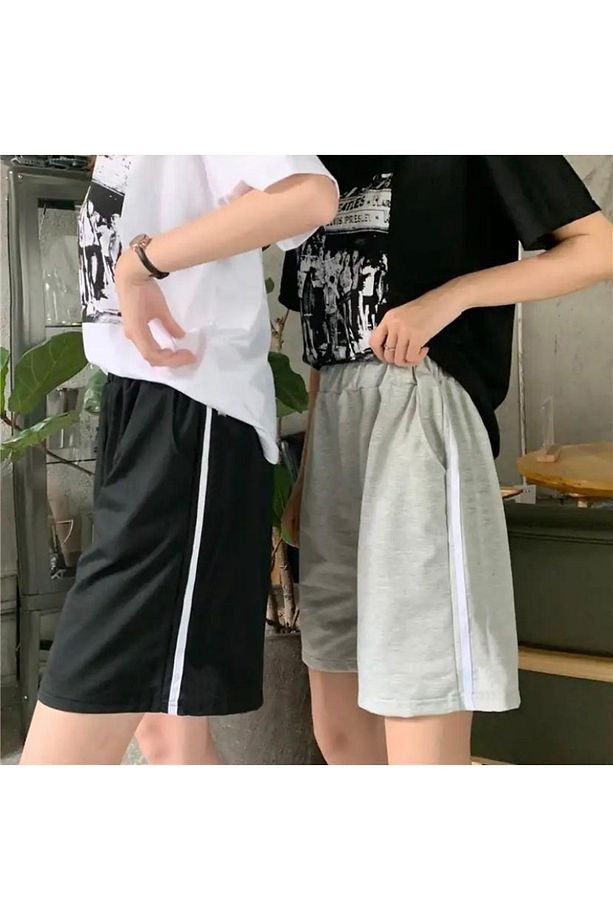 Y2k Unisex Şeritli Zip Unisex Şort - 3