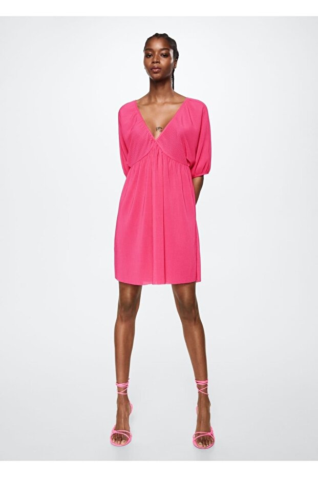 Dokulu Mini Elbise - 2