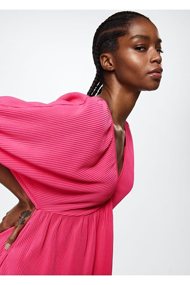 Dokulu Mini Elbise - 8