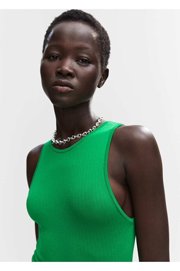 Fermuarlı ribana elbise - 8