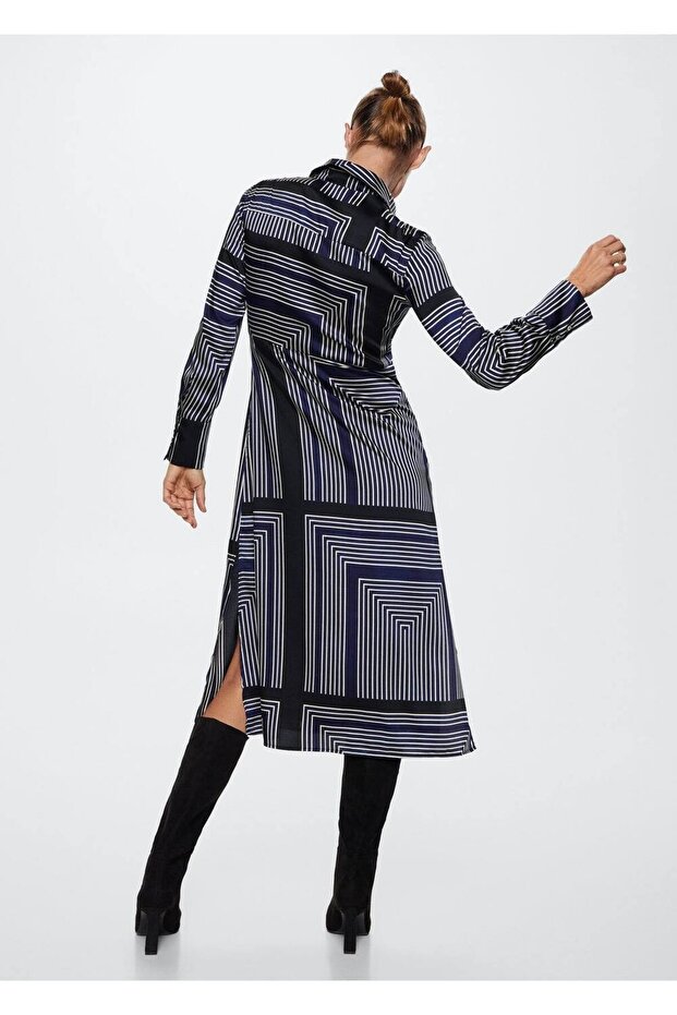 Geometrik Desenli Midi Elbise - 4