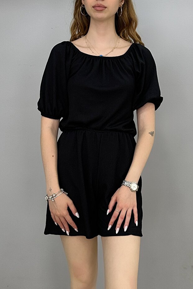 Şort Tulum Kısa Kol Siyah - 4