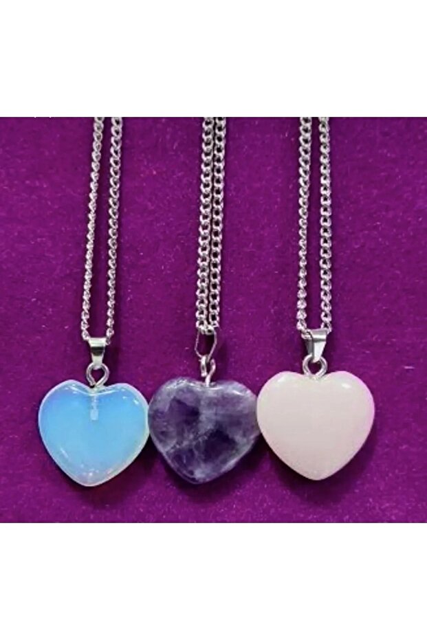 Heart Natural Stone Amethyst-pink Quartz-Moon Stone 3-Piece Necklace Combination Set