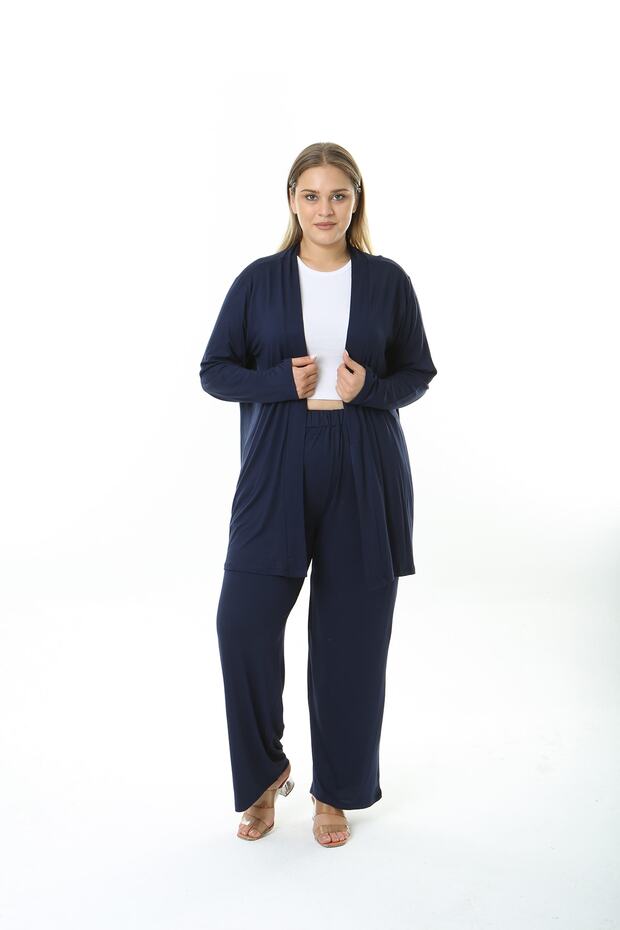 WOMEN'S LARGE SIZE LYcra VISKOSE PANT CARDIGAN NAVY BLUE SET