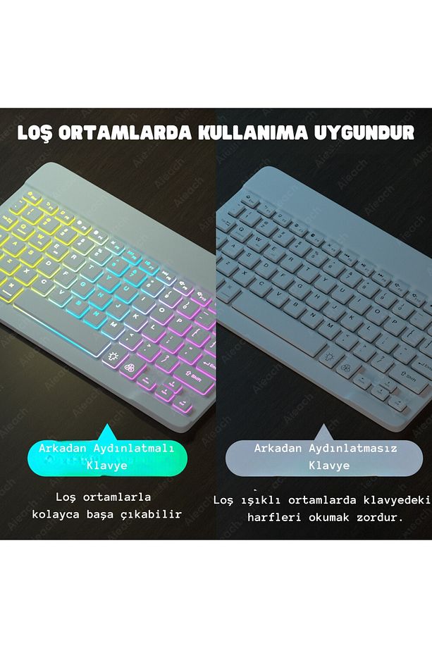 YeniTech- Bluetooth Aydınlatmalı Klavye Mouse Tablet Telefon Android iOS Windows Fare Klavye iPad - 1