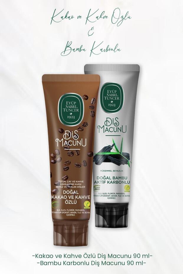 Diş Macunu Kakao ve Kahve Özlü 90 ml ve Bambu Karbonlu 90 ml - 1