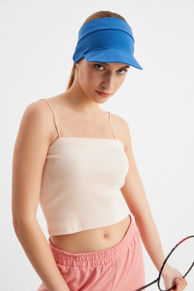 Kız UV Korumalı Katlanabilir Üstü Açık Yumuşak Siperli %100 Pamuklu Penye Tenis Vizör Şapka - 7