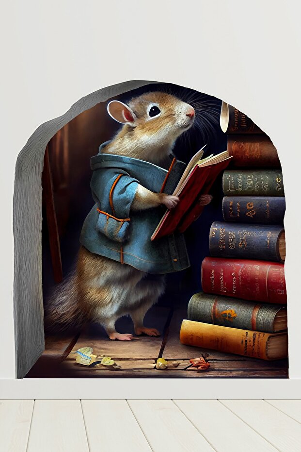 Librarian Mouse and Mouse Hole Designed Wall Sticker Children's Room Baby Room