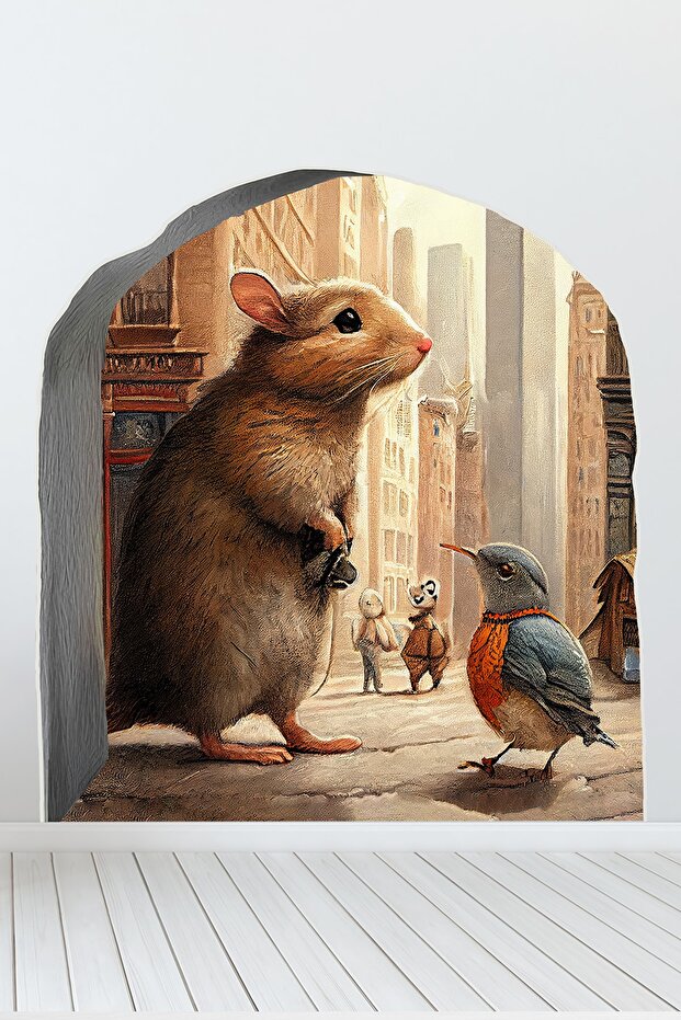 Children's Baby Room Baseboard Wall Sticker with Mouse Hole City Design