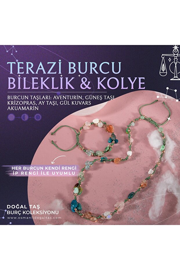 Libra Natural Stone Natural Macrame Necklace Bracelet Set