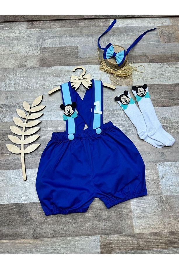 Saks mavisi Mickey mouse konsepti erkek bebek şort salopet - 2
