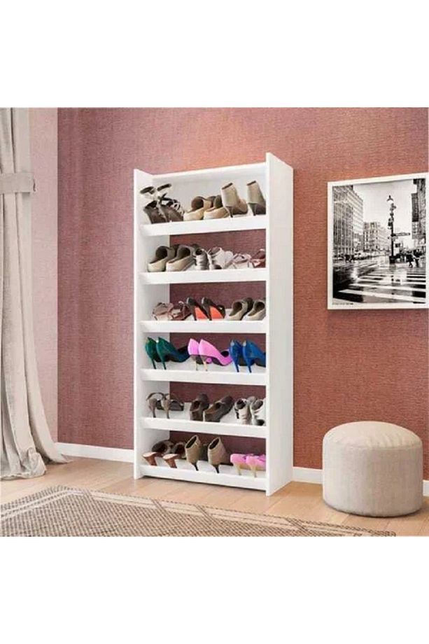 Beyaz Ayakkabılık Rafı, %100 Mdf Ayakkabılık, 6 Raflı Ayakkabılık, Ayakkabı Standı - 1
