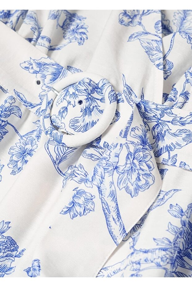 Kemerli Çiçekli Elbise - 5