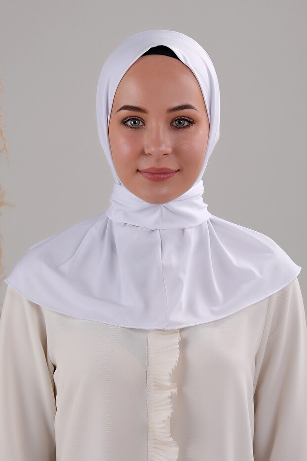 Women's Hijab Practical Snap Fastener Sandy Scarf Ready-made Shawl White