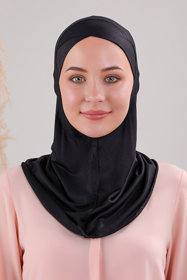 Hijab Hijab Cross Bonnet with Neck Collar Combed Cotton Lycra Flexible Ninja Bonnet Black