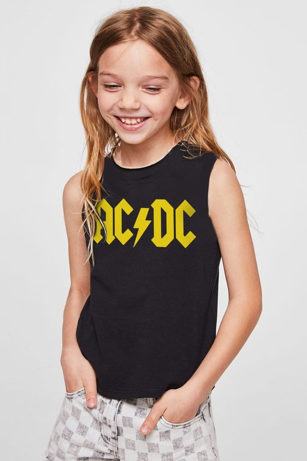 Acdc Logo Black Cut Sleeve | Sleeveless Girls Unisex Kids T-Shirt | Athlete 1M1Sg001Fs