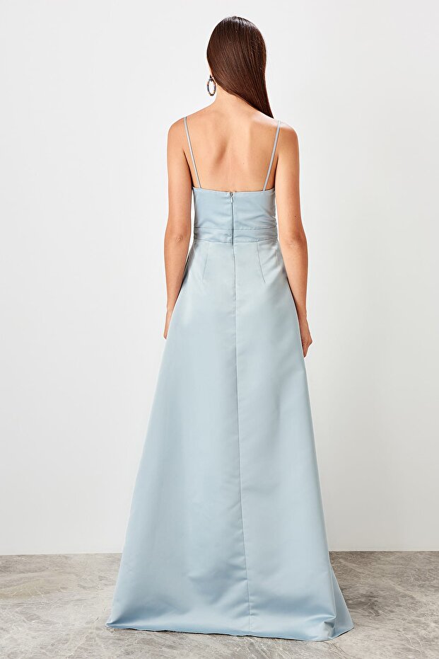 Mavi Bel Dekolteli Abiye Elbise TPRSS19VF0041 - 6